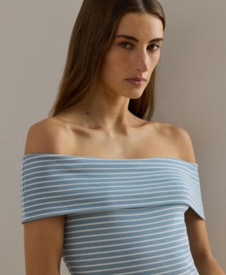 Women's Striped Off-The-Shoulder Midi Dress