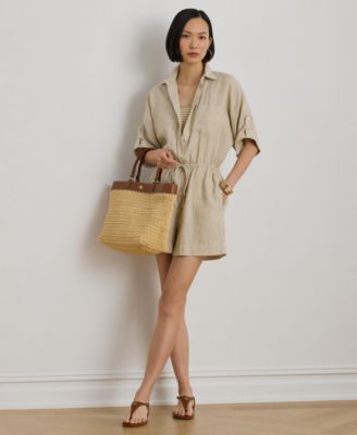 Women's Striped Spread Collar Romper