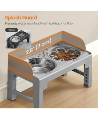 Dog Elevated Stand with Slow Feeder & 2 Stainless Steel Bowls Adjustable Height Tilted Design