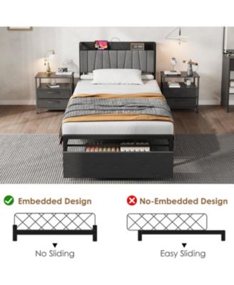 Loft Bed with Large Desk and 2-Tier Storage Shelves, Heavy Duty Metal Loft Bed with Ladder and Guardrail for Kids and Adults