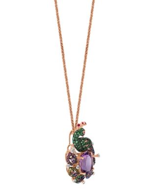 Multi-Gemstone (4-1/3 ct. t.w.) Peacock Pendant Necklace in 14k Rose Gold, 16" + 2" extender
