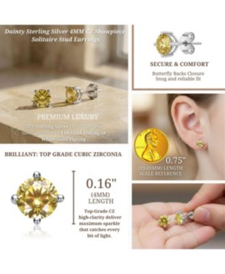 Dainty Sterling Silver 4MM Showpiece Solitaire Stud Earrings