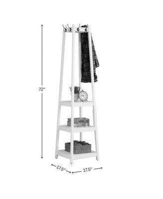 Trapezoid Coat Rack with 3-Tier Storage Shelves, Freestanding Hall Tree with Hooks, Industrial Style for Entryway, Living Room