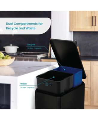 13 Gallon Dual Compartment Stainless Steel Kitchen Trash Can with Step Pedal and Soft Close Lid