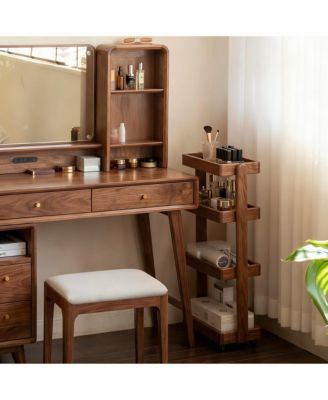 Solid Wood 4-Shelf Rolling Cart for Home Storage