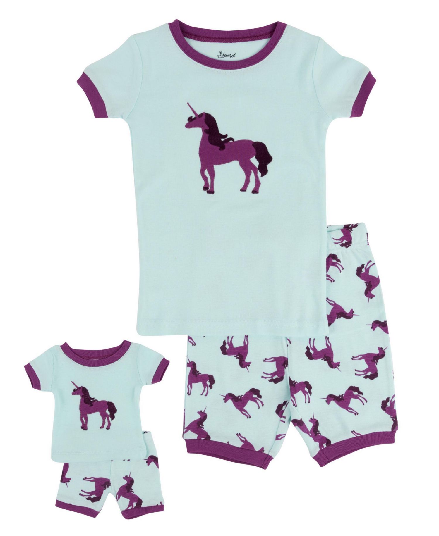 Big Girls Matching Doll Snug-Fit Cotton Short Sleeve Pajamas