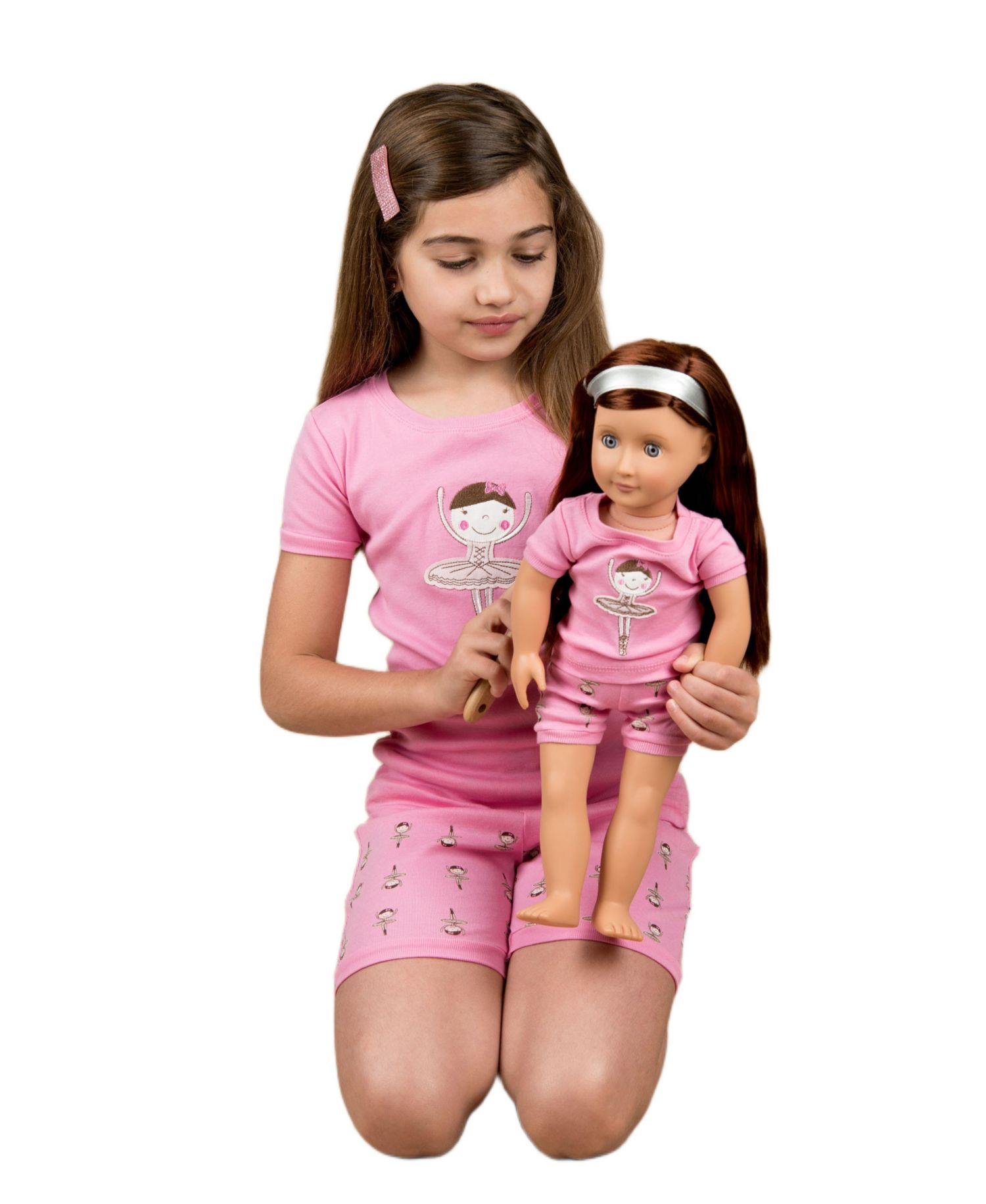 Big Girls Matching Doll Snug-Fit Cotton Short Sleeve Pajamas