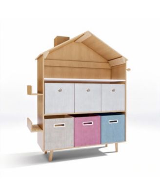 House-Shaped Kids Storage Rack / Toy Storage Organizer With Bookself for Kids' Rooms, Playrooms