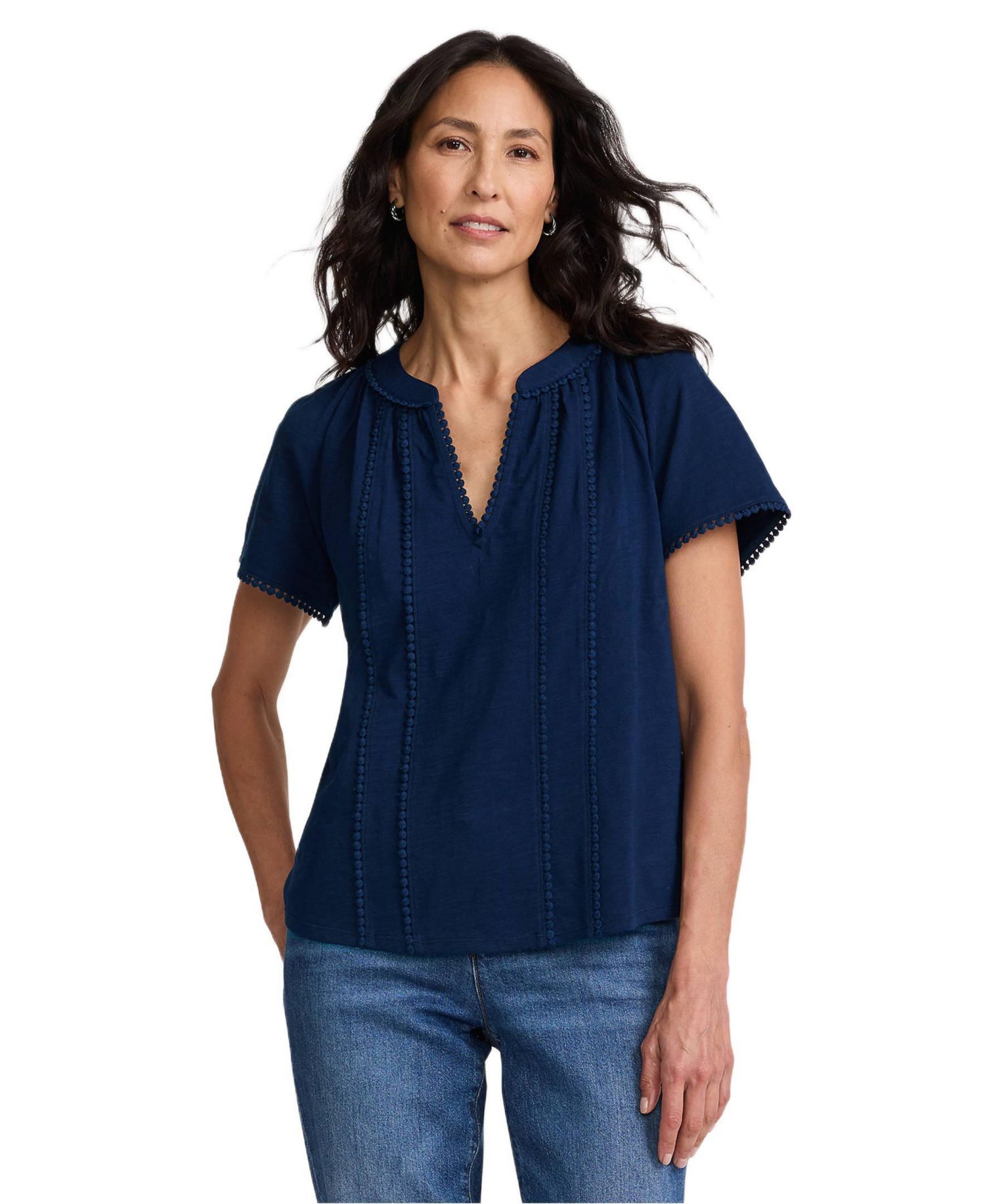 Women's Slub Short Sleeve Notch Neck Top