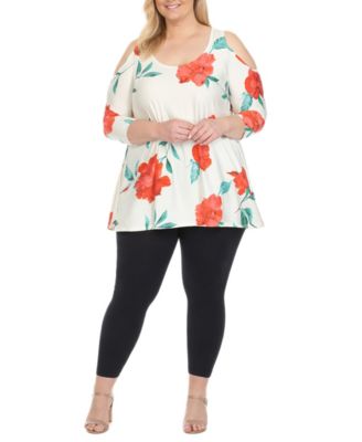 Plus Size Floral Cold Shoulder Knit Tunic Top