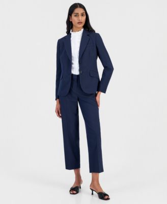 Women's Seersucker Stripe Blazer, Ruffle-Trim Shirt & Seersucker Stripe Pants