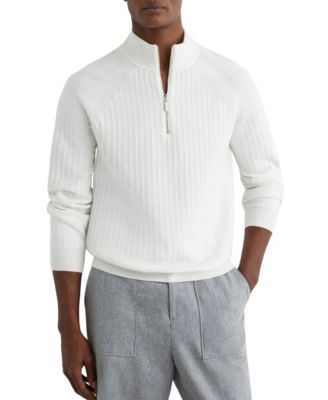 Men's Textured-Knit Half-Zip Wool Sweater