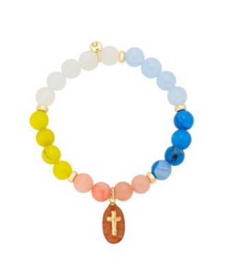 Quartz and Cubic Zirconia Cross Charm Stretch Bracelet