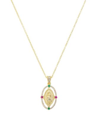 Cubic Zirconia Virgin Mary Multi Color Pendant Necklace