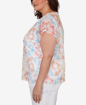 Plus Size Printed Textured Knit T-Sleeve Top