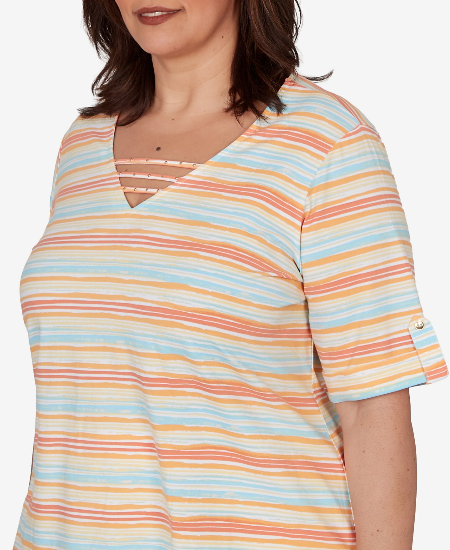 Женский топ HEARTS OF PALM Plus Size Embellished Stretch V-Neck, цвет: Разноцветный — фото 4