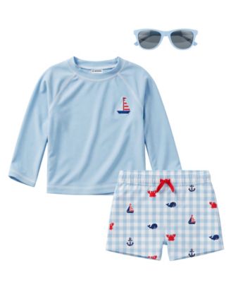 Baby Boys' Long-Sleeve Rashguard, Swim Trunks and Sunglasses, 3-Piece Set