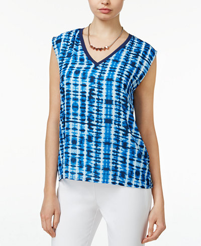 Bar III Printed Cap-Sleeve Top, Only at Macy's