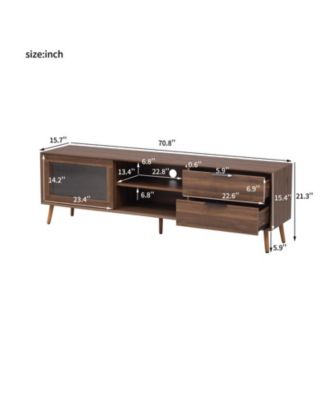 Modern TV Stand Console with 2 Glass Doors 2 Drawers & Storage Cabinet