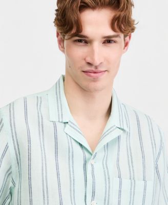 Men's Textured Stripe Linen Short-Sleeve Shirt