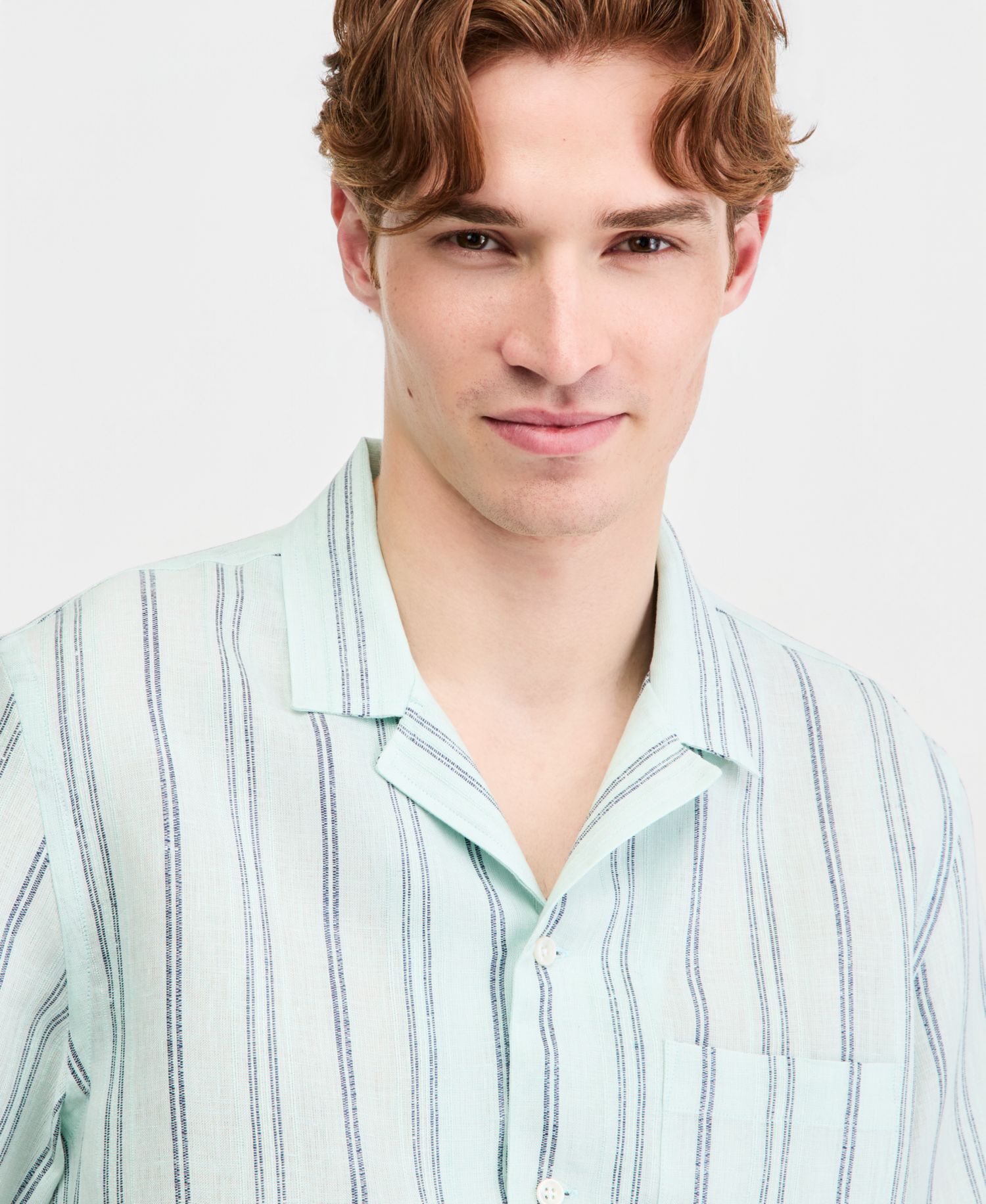 Men's Textured Stripe Linen Short-Sleeve Shirt