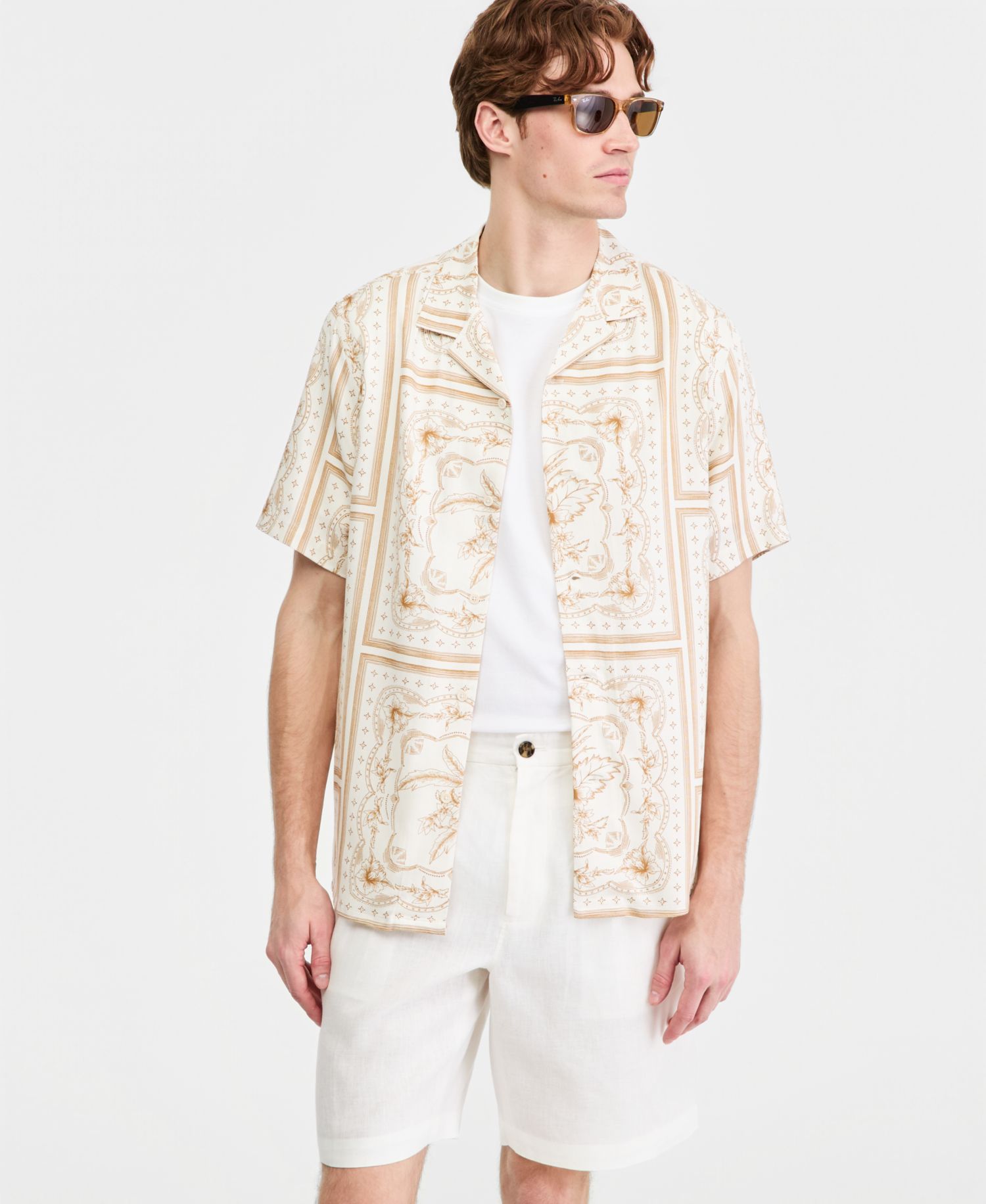 Men's Printed Silk-Blend Short Sleeve Shirt