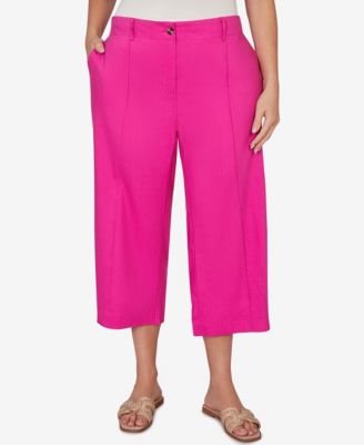 Plus Size Stretch Linen Wide-Leg Fly-Front Capri Pants