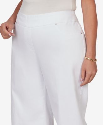 Plus Size Embroidered Hem Colored Denim Pull-On Capri Pants