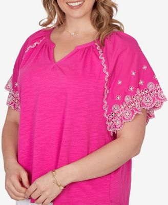 Plus Size Embroidered Sleeve Slub Knit Top