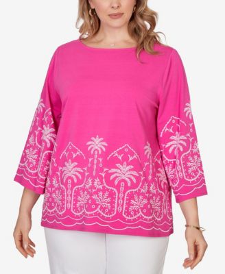 Plus Size Palm Tree Embroidered Knit Top