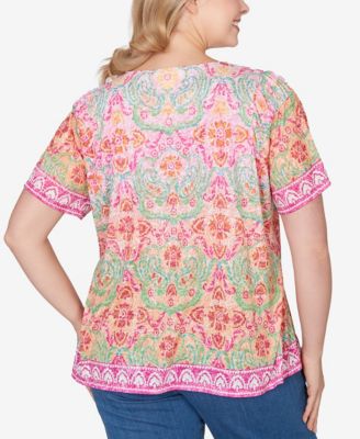 Plus Size Floral Damask Print Knit Top