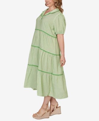 Plus Size Textured Stripe Tiered Maxi Dress