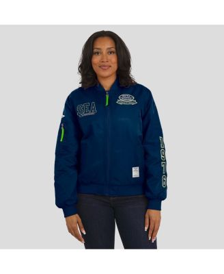 Women's College Navy Seattle Seahawks Patch Full-Zip Bomber Jacket
