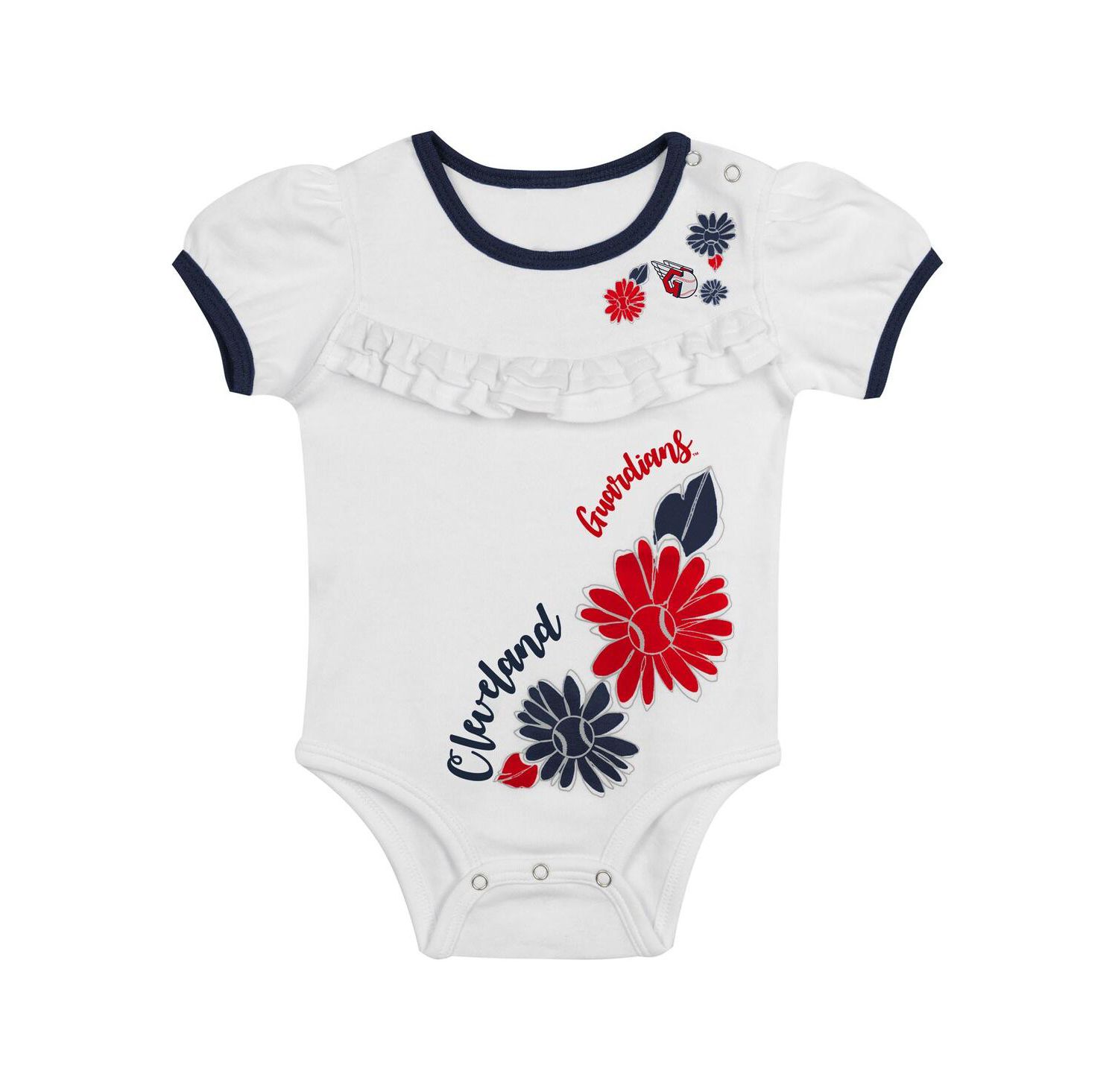 Newborn 3-Piece White/Navy Cleveland Guardians Sweet Catcher Bodysuit, Headband and Skirt Set