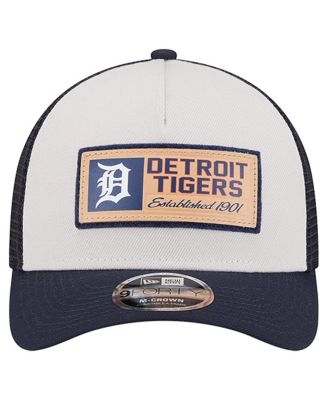 Men's Stone/Navy Detroit Tigers Text A-Frame Trucker 9FORTY Hat