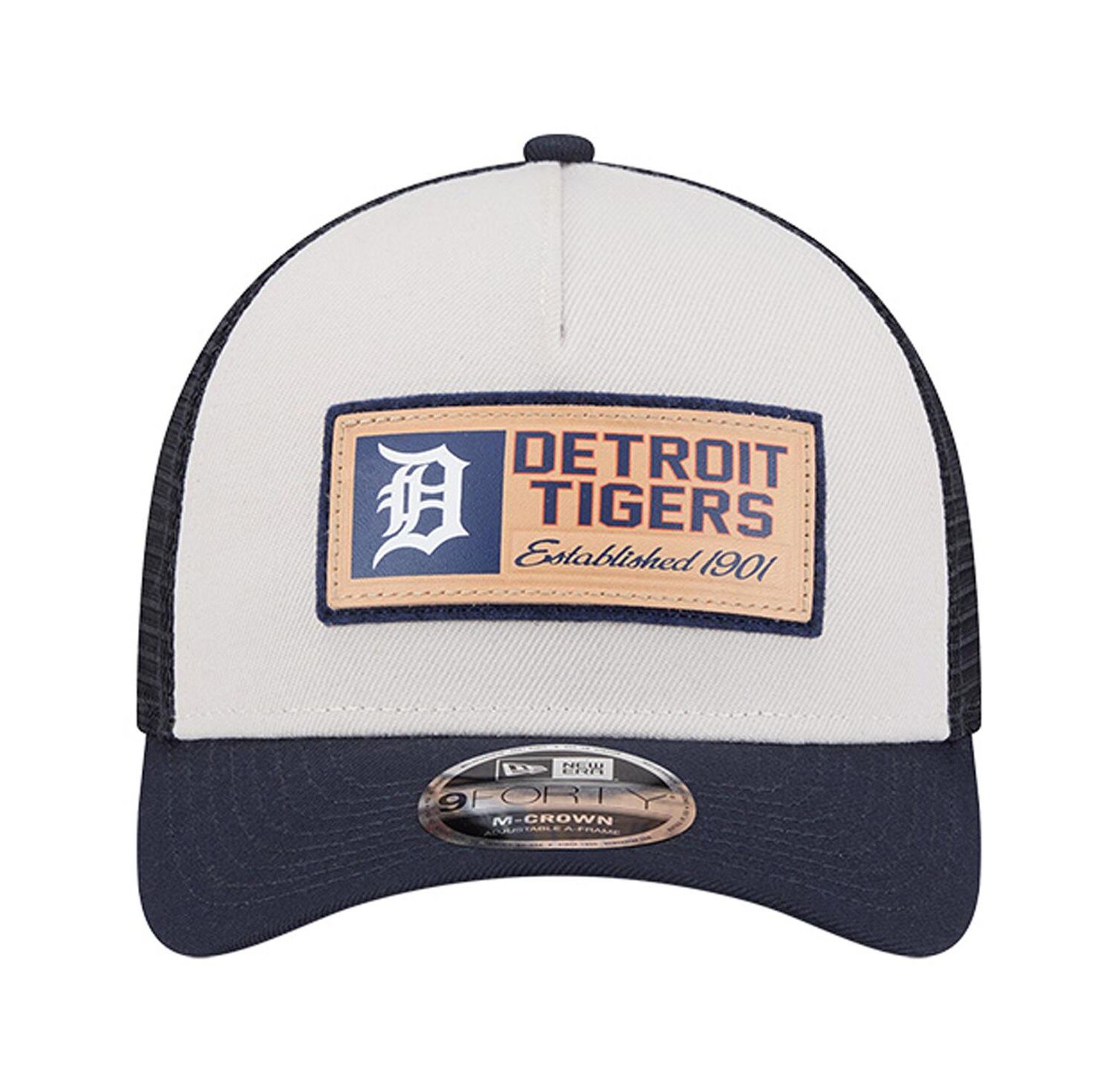 Men's Stone/Navy Detroit Tigers Text A-Frame Trucker 9FORTY Hat