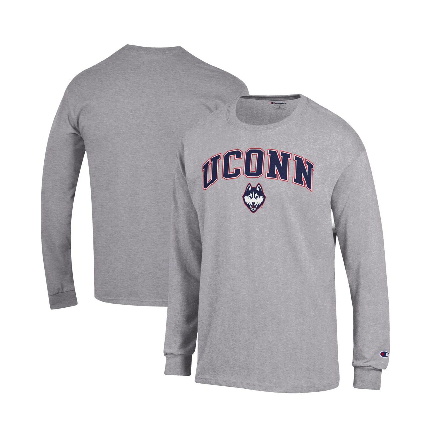 Мужская футболка Champion Heather Gray UConn Huskies Arch Over Logo Long Sleeve, цвет: Меланжевый серый — фото 1