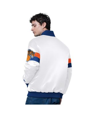 Men's White New York Knicks Triple Option Varsity Full-Snap Satin Jacket