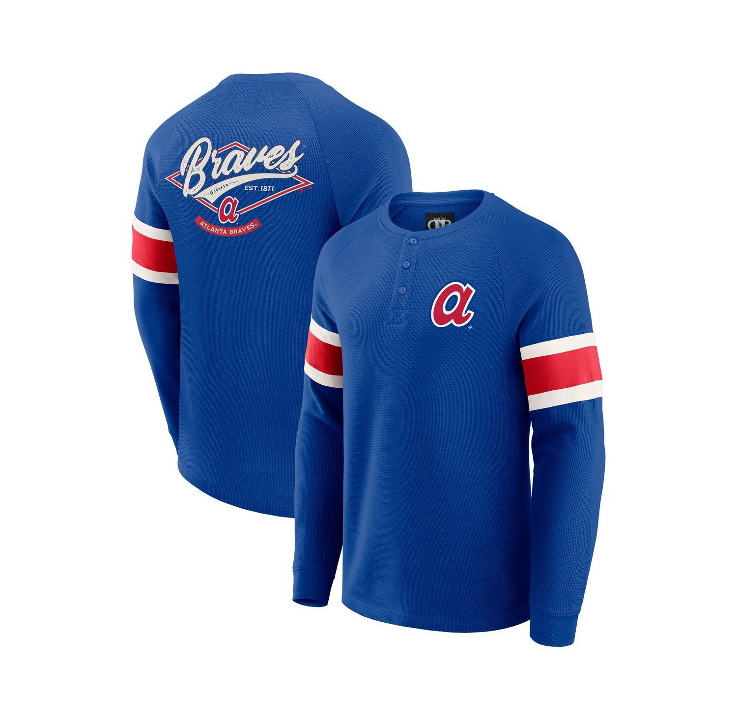 Darius Rucker Collection By Men's Royal Atlanta Braves Waffle-Knit Raglan Long Sleeve Henley T-Shirt