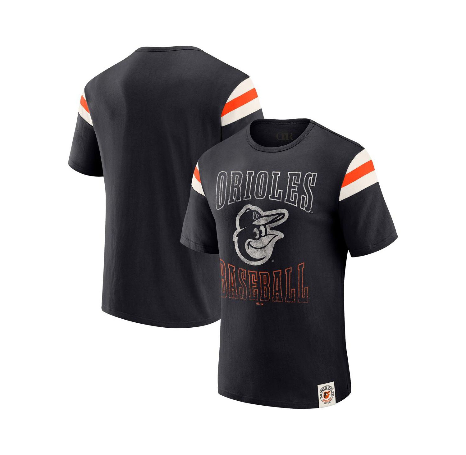 Darius Rucker Collection By Men's Black Baltimore Orioles Distressed Sleeve Stripe T-Shirt
