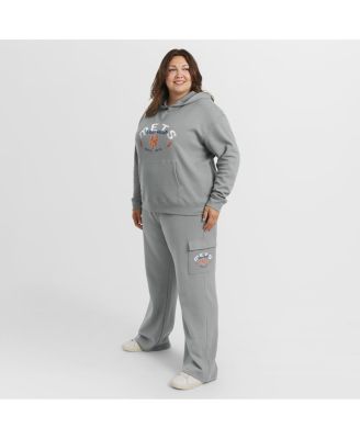 Women's Gray New York Mets Plus Size Waffle-Knit Long-Sleeve Hoodie & Lounge Pants Set
