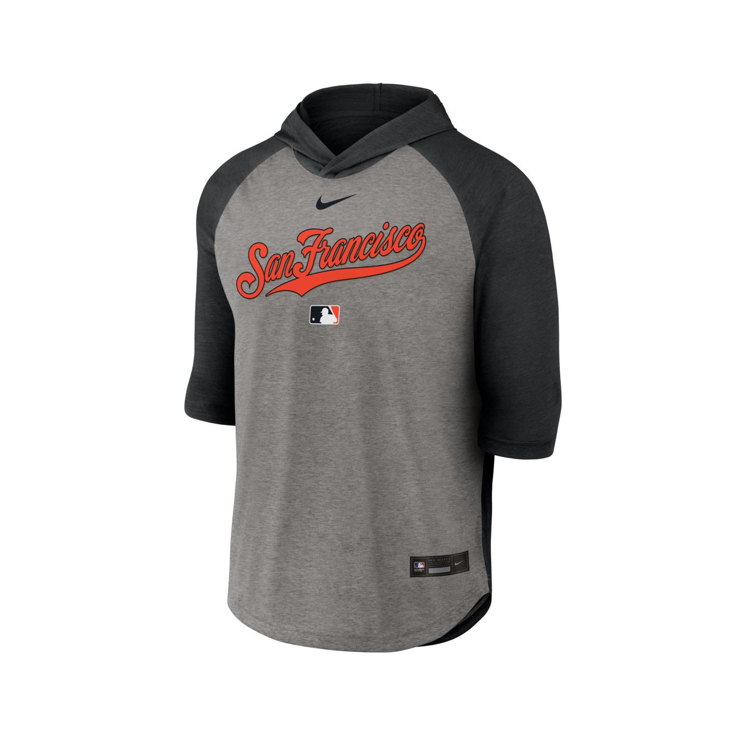 Men's Black San Francisco Giants Authentic Collection Flux Dri-FIT Raglan 3/4-Sleeve Hooded T-Shirt