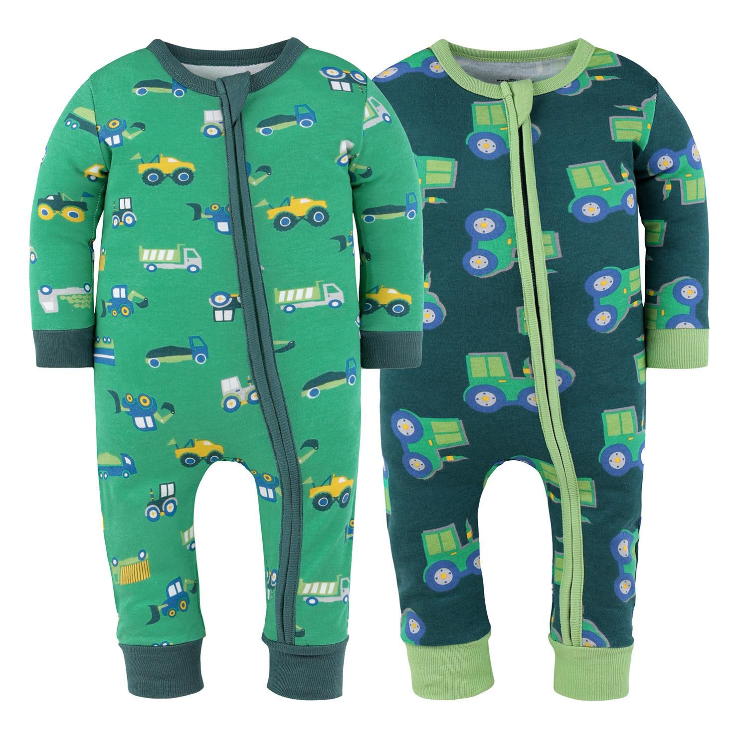 Baby Boys Trucks and Tractors Cotton Footless Pajamas for Boys, 2 Pack