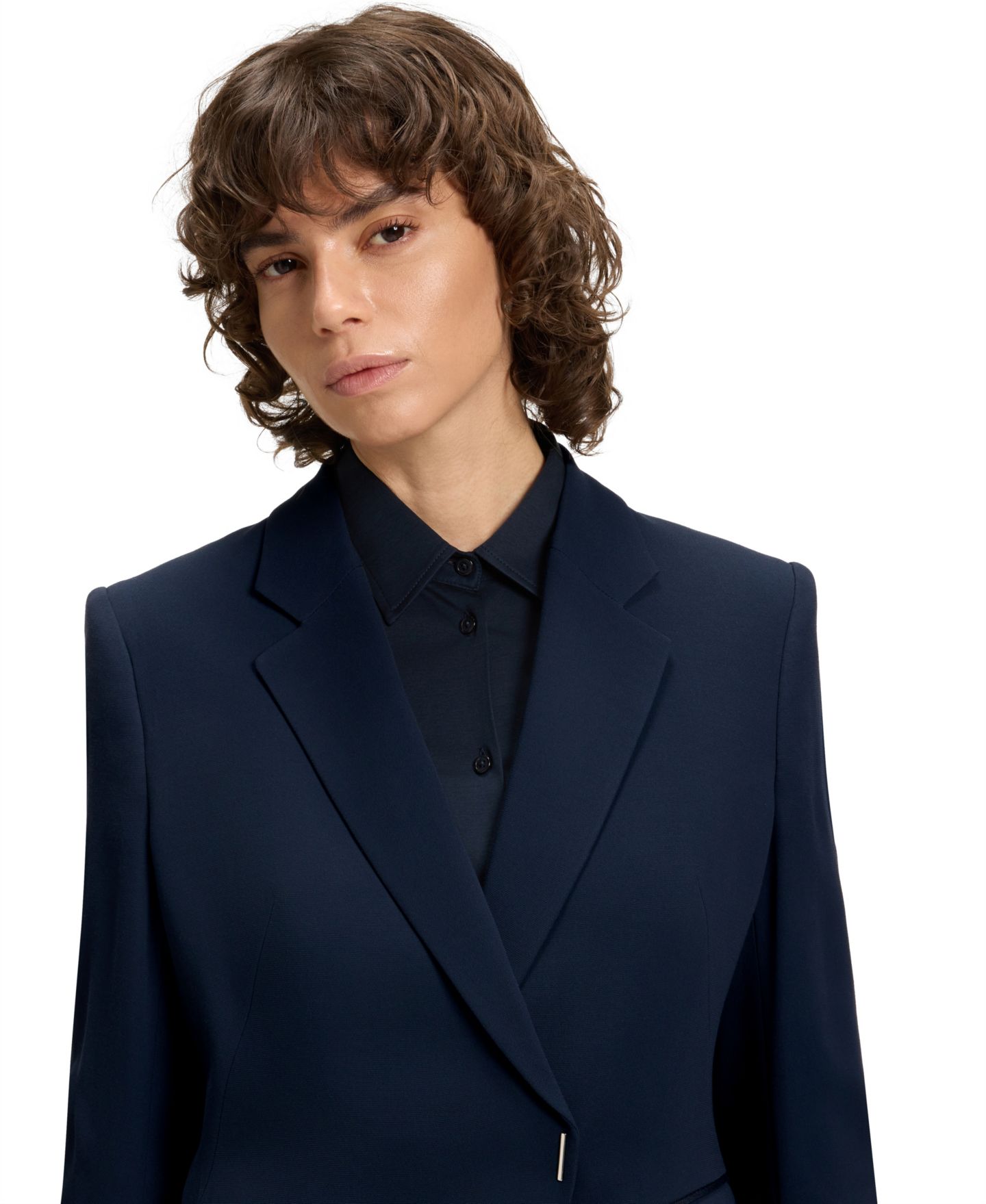 Женский пиджак Hugo Boss BOSS by Press-Stud Closure Slim-Fit Blazer, цвет: Тёмный синий — фото 5