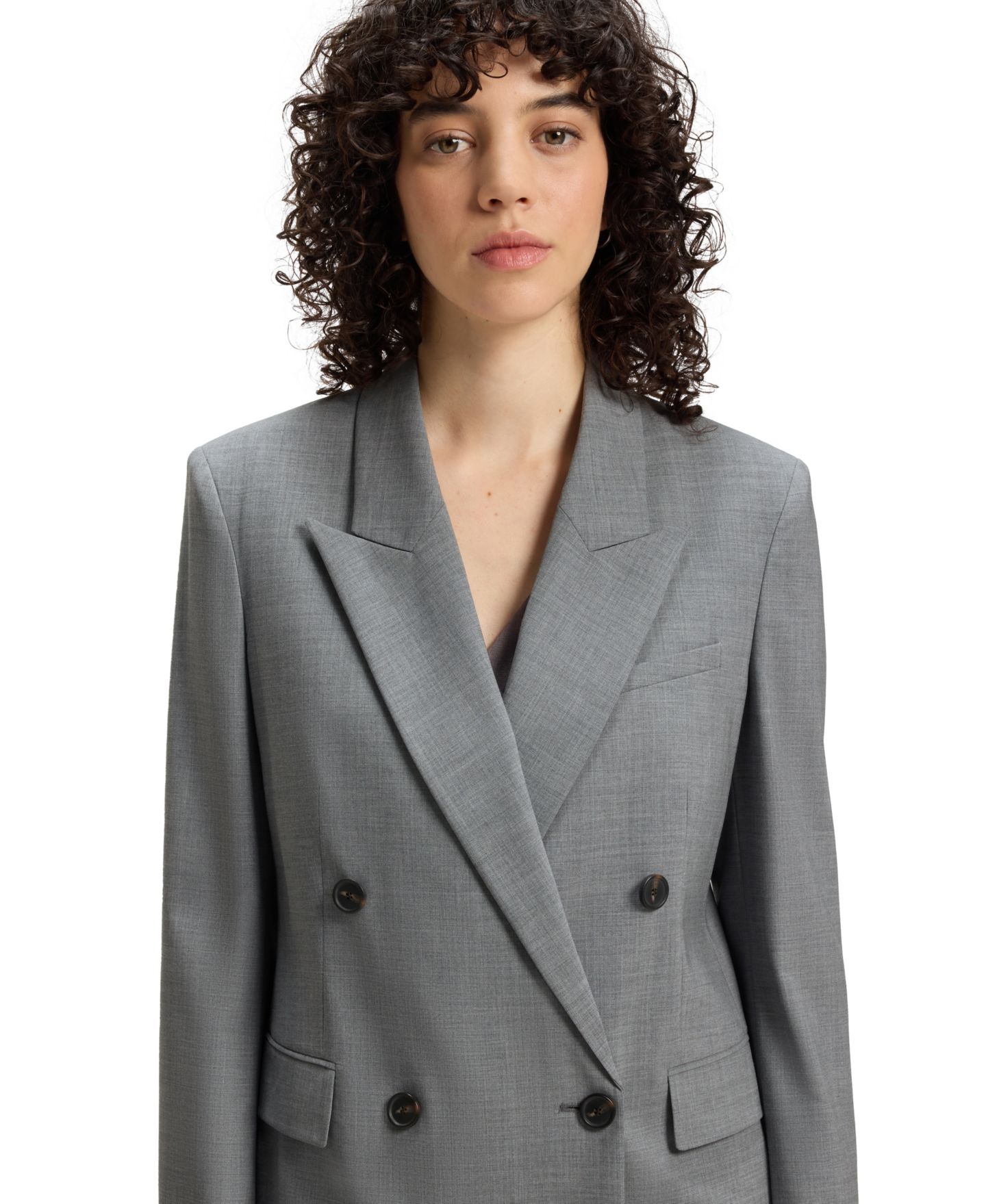 Женский пиджак Hugo Boss BOSS by Mélange Virgin Wool Double-Breasted Blazer, цвет: Тёмный серый — фото 6
