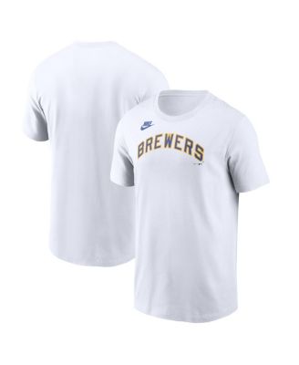 Men's White Milwaukee Brewers Cooperstown Collection Wordmark T-Shirt
