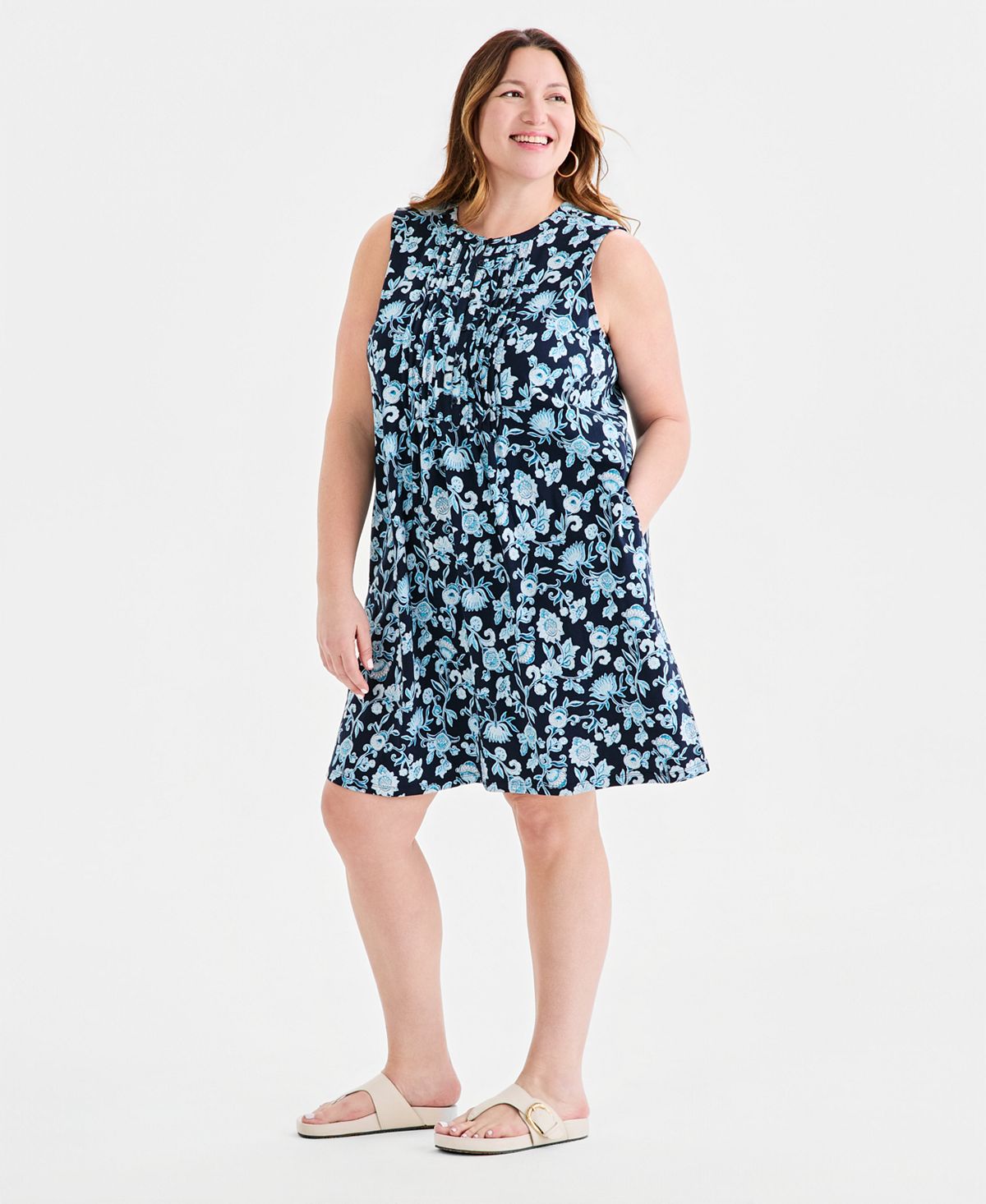 Style & Co Women's Printed Sleeveless Knit Pintuck Dress, Macy's Exclusive view 3 — MAYCSS fashion products