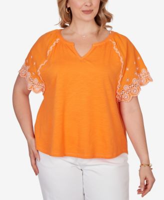 Plus Size Embroidered Sleeve Slub Knit Top