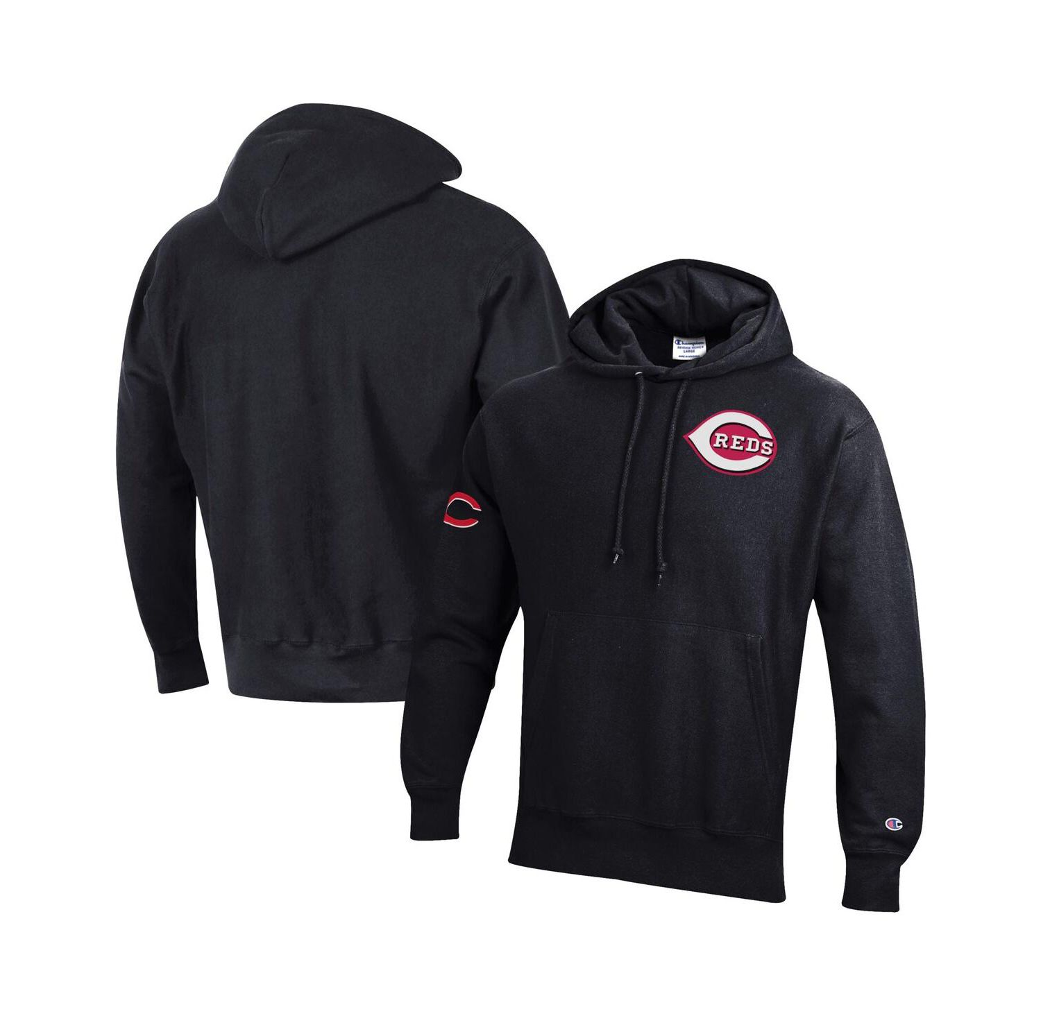 Men's Black Cincinnati Reds Reverse Weave Chenille Hoodie