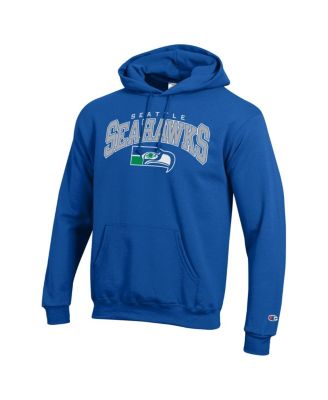 Men's Royal Seattle Seahawks Powerblend Arch over Logo Hoodie